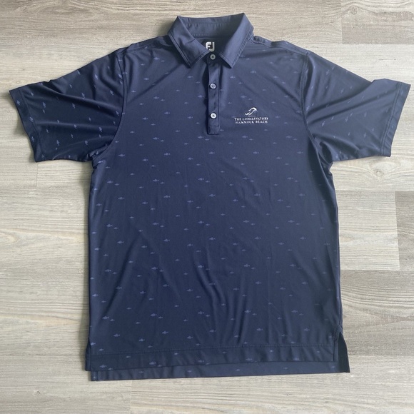 FootJoy Men's Golf Polo Shirt Short Sleeve Navy Fish Print Performance Size M - Picture 1 of 10
